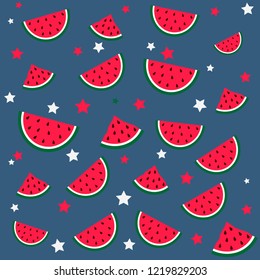 Watermelon slices on the blue background