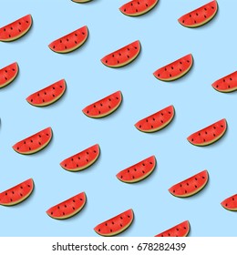 Watermelon slices on blue background. Vector illustration. Seamless pattern.