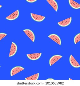 Watermelon slices in on bright blue background