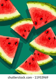 watermelon slices on green background