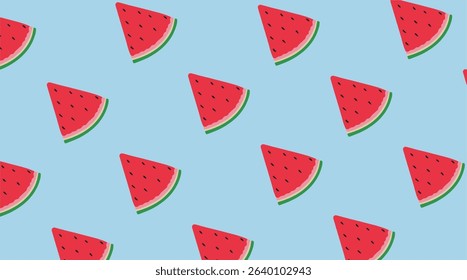 Watermelon slices on a light blue field. seamless pattern