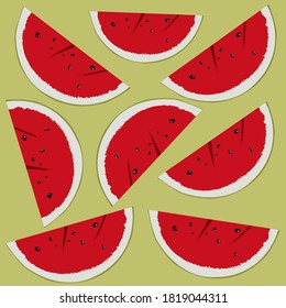 Watermelon slices on an olive background