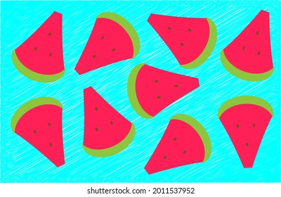 Watermelon slices on scribble background.