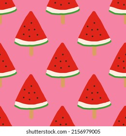 watermelon slices on a stick vector seamless pattern. hand drawn. illustration for wallpaper, wrapping paper, textile, background. 