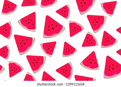 Watermelon slices on white background. Seamless tropical floral print in bright trendy colors. Vector. Summer mood