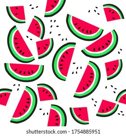 Watermelon slices on white background
Vector seamless pattern with juicy 