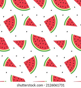 Watermelon Slices On A White Background. Seamless Vector Texture. Vector Illustration. Pieces Isolated On White. EPS10.