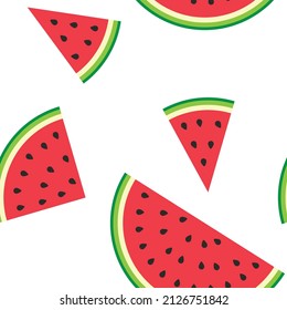 Watermelon Slices On A White Background. Seamless Vector Texture. Vector Illustration. Pieces Isolated On White. EPS10.