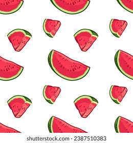 Watermelon slices on a white background. Seamless vector pattern.