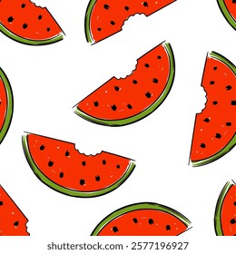 Watermelon slices on white background. Seamless vector pattern illustration