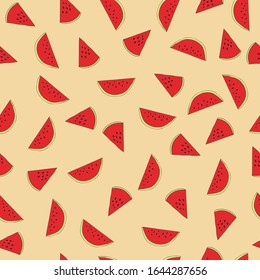 watermelon slices seamless pattern background, vector doodle art illustration, fruits surface pattern design