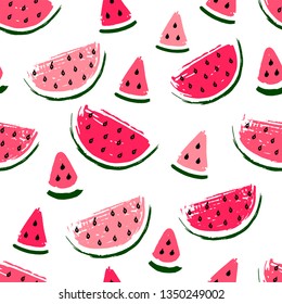 Watermelon slices seamless pattern on white  background.
