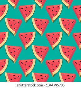 Watermelon slices ,seamless pattern on blue background.