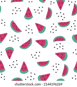 Watermelon slices seamless pattern, summer pattern with yum-yum lettering.