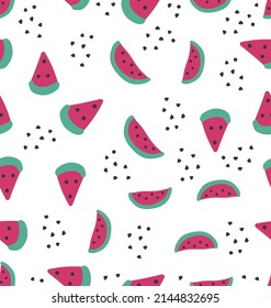 Watermelon slices seamless pattern, summer pattern with yum-yum lettering.