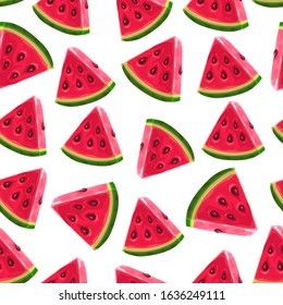 Watermelon slices, seamless pattern. Vector illustration. Summer watermelon background.