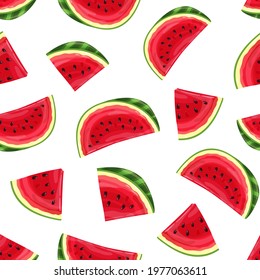 Watermelon slices seamless pattern vector illustration. Summer watermelon background