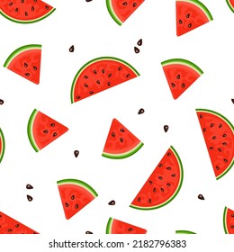 Watermelon slices seamless pattern. Vector background with cartoon flat fruits.