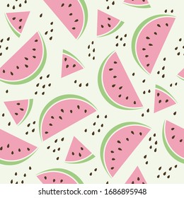 Watermelon slices with seed. Seamless watermelon pattern. Vector illustration in cartoon style. Summer berries pattern