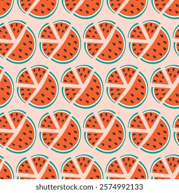 Watermelon slices with seed Seamless Pattern Minimalism doodle. Summer Abstract background Texture