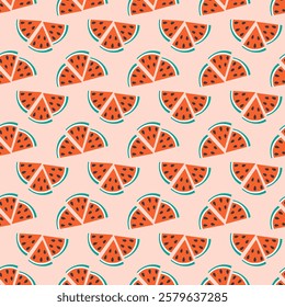 Watermelon slices with seed Seamless Pattern. Abstract Summertime background or wallpaper concept