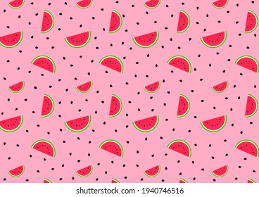 Watermelon slices and seeds on pink background. Summer concept. Vector illustration.