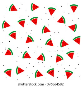 Watermelon slices and seeds seamless pattern background