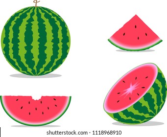  Watermelon and slices of watermelon with seeds. Vector illustration