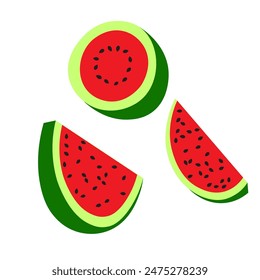 Watermelon slices set on white background, vector illustration.