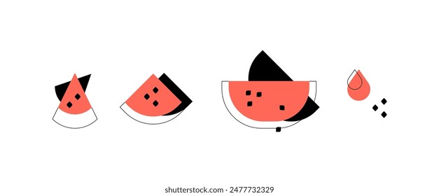 Watermelon slices. Set of simple geometric flat ilustrations. Vector file.