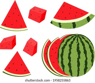 Dibujo vectorial de frutas de verano en rodajas de sandía