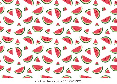 Watermelon Slices Summer Seamless Pattern. Flat Style Doodle Vector Illustration on White Background for Fabric and Wrapping Paper