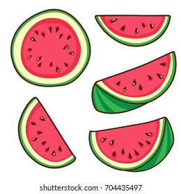 Watermelon slices tropical fruit set for textile prints, cards, design. Flat style, vector illustration