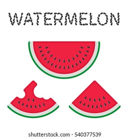 Watermelon slices vector illustration isolated on white background. Set of fresh ripe watermelon.  Summer concept.