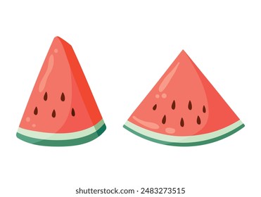 Watermelon slices vector illustrations set. Flat vector style drawings for food graphics, summer designs, menu, logo, stickers.