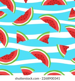 Watermelon slices vector pattern on strip background