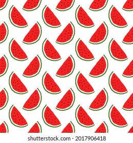 watermelon slices vector seamless pattern. hand drawn. illustration for wallpaper, wrapping paper, textile, background. red juicy summer fruit doodle