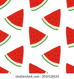 watermelon slices vector seamless pattern. hand drawn. illustration for wallpaper, wrapping paper, textile, background. red juicy summer fruit doodle