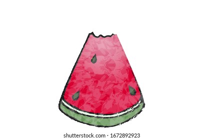 Watermelon: small cut size, eating a bite, transparent watercolor style
