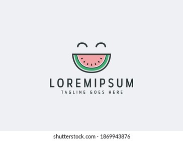 watermelon smile icon design. Illustration of watermelon smile. Vintage logo design vector line icon template