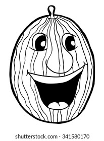 Watermelon with smile, vector illustration, coloring book