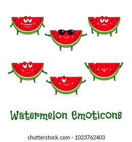 Watermelon smiles. Cute cartoon emoticons. Emoji icons