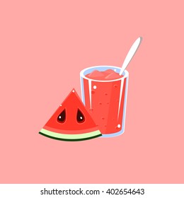 Vector plano de dibujos animados suaves de sandía Isolación Ilustración en fondo rosa
