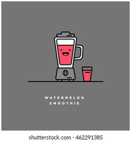 Watermelon Smoothie (Line Art in Flat Style Vector Illustration Design)