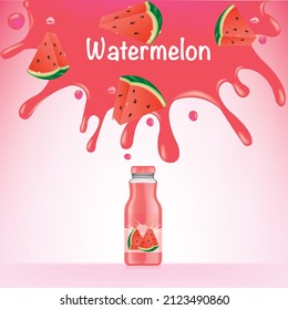 Watermelon splash juice bottle tropical fruits design vector illustration