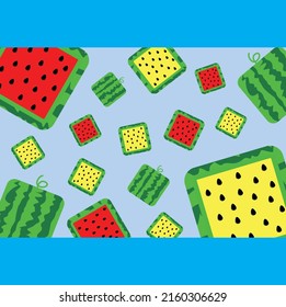 watermelon square slice bakground vector design illustration art