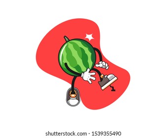 Watermelon step on nail cartoon. Mascot Character vector.