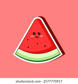 Watermelon sticker flat design kawaii cartoon vector illustration