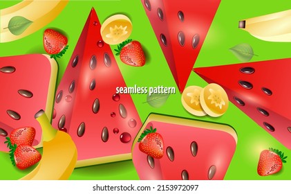 Watermelon, strawberries and bananas. A colorful seamless pattern filled with summer cheer
