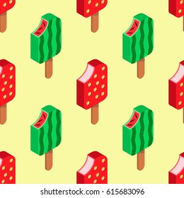 Watermelon and strawberry ice-cream seamless pattern.